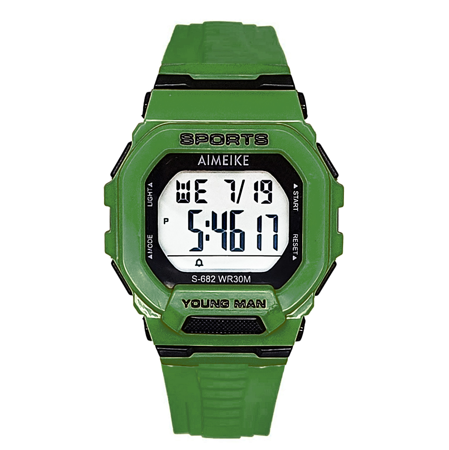 Reloj Digital Resistente Al Agua Cuadrado Verde Oscuro Unisex + Estuche